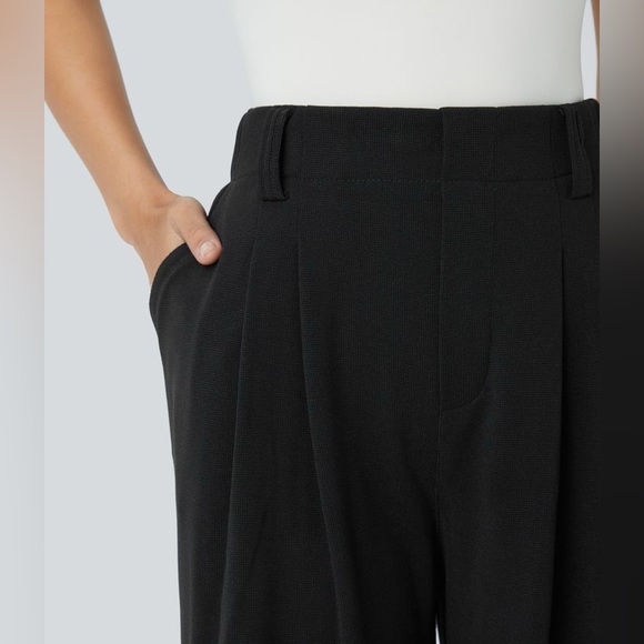 Halara Flex Black High-Waisted Wide Leg Waffle Work Pants - Size Medium - Picture 4 of 8